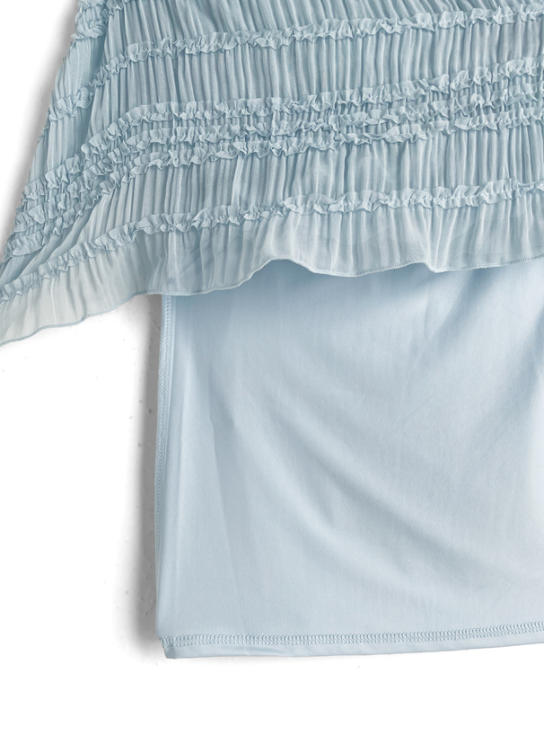 カップ付きフリルシャーリングキャミソール×ロングスカートセットアップ