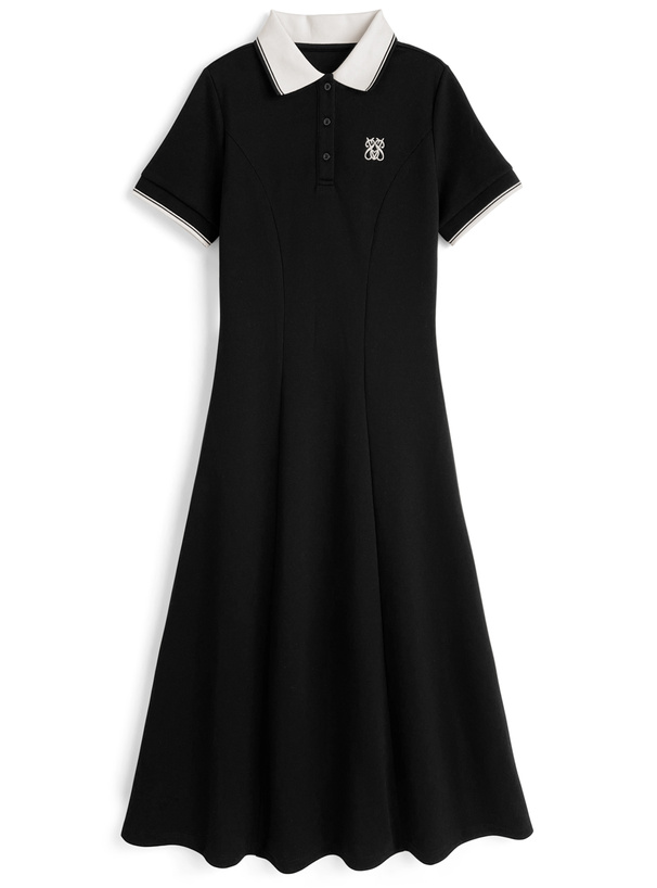 ロゴ刺繍ポロワンピース