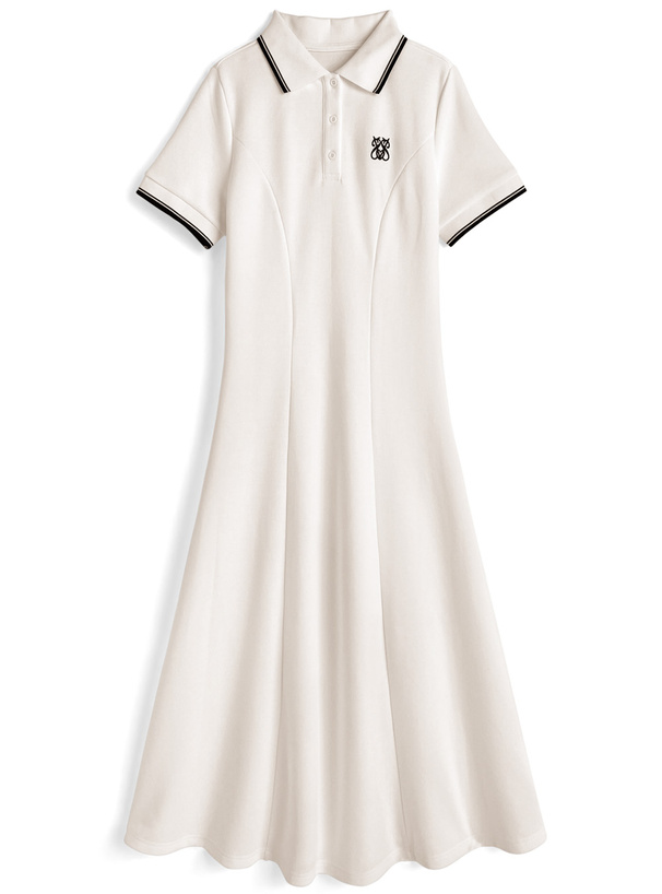 ロゴ刺繍ポロワンピース