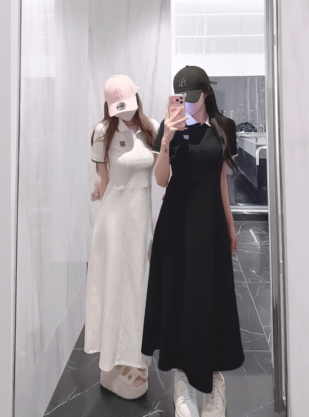 ロゴ刺繍ポロワンピース