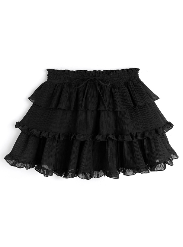 インパン裏地付き楊柳ティアードミニスカート[ru1512]