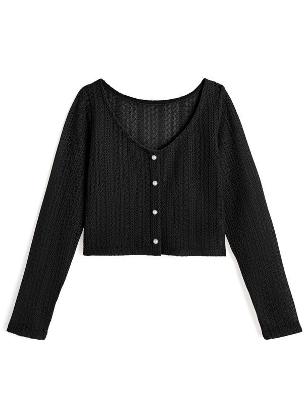 パールボタン透かし編みニットカーディガン[ru1513]