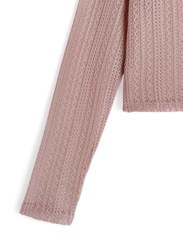 パールボタン透かし編みニットカーディガン