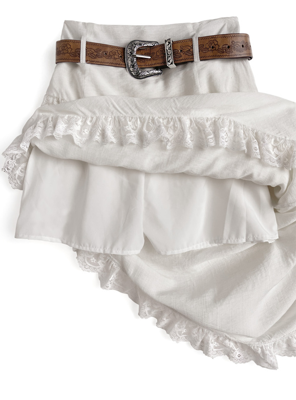 ILLIT アイリット BEB インパン裏地・ベルト付きアシンメトリーレースティアードスカート