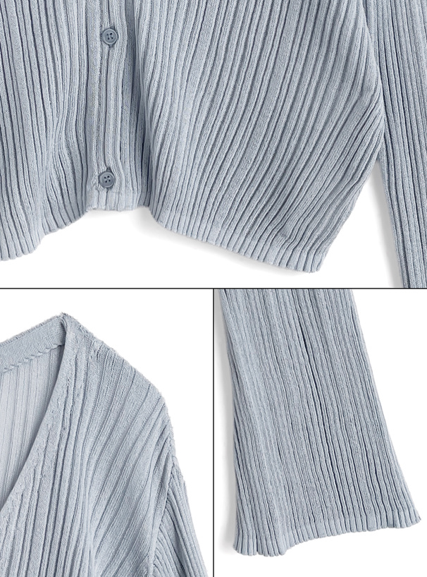 Vネックリブニットカーディガン