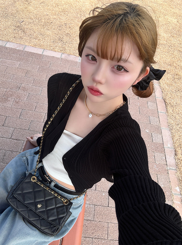 Vネックリブニットカーディガン