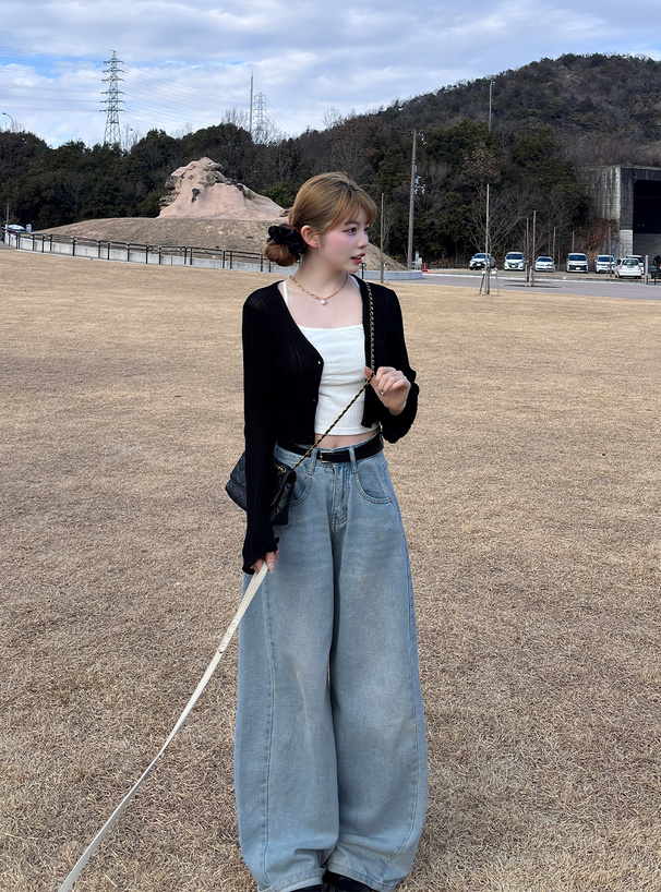 Vネックリブニットカーディガン