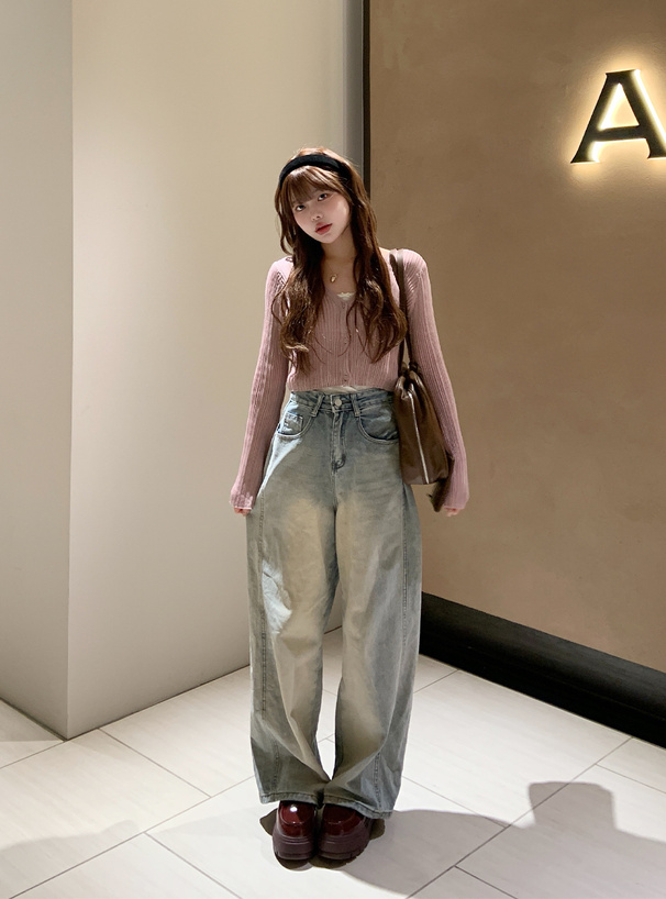 Vネックリブニットカーディガン