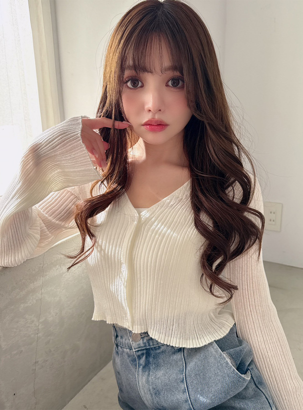 Vネックリブニットカーディガン