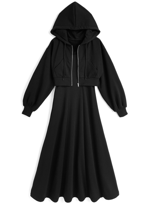 ショート丈パーカー×キャミソールワンピーススウェットセットアップ[ru1531]