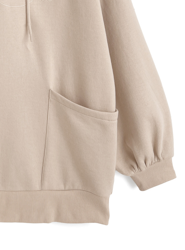 ファーフードロゴ刺繍スウェットトップス