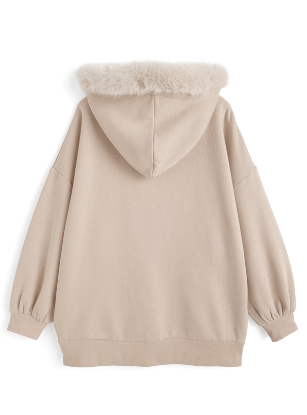 ファーフードロゴ刺繍スウェットトップス