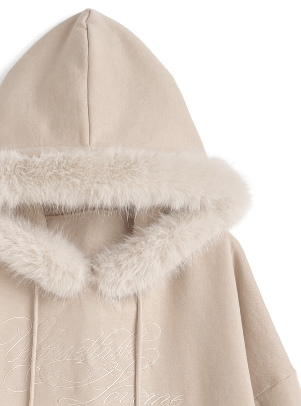 ファーフードロゴ刺繍スウェットトップス