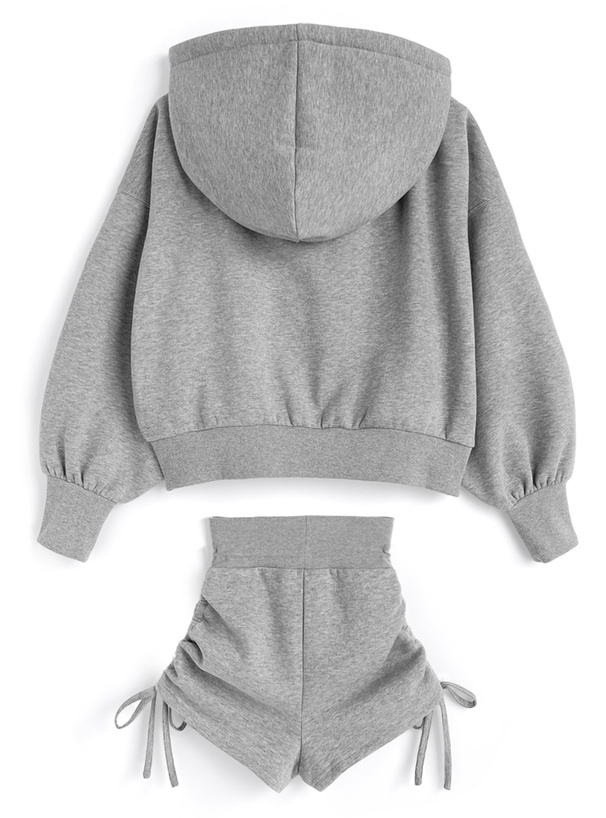 ダブルジップパーカー×ドロストショートパンツセットアップ