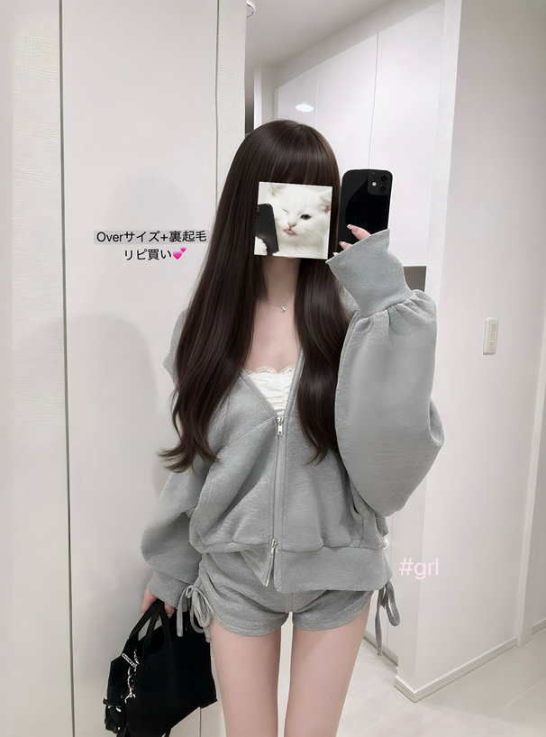 ダブルジップパーカー×ドロストショートパンツセットアップ