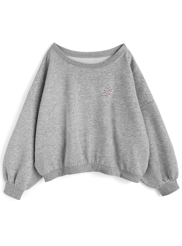 ロゴ刺繍ラインストーンオフショルダースウェットトップス