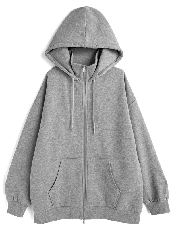 ファー付きフードダブルジップハイネックスウェットパーカー[ru1547