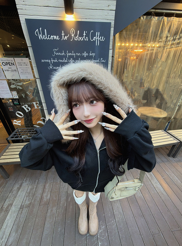 ファー付きフードダブルジップハイネックスウェットパーカー[ru1547