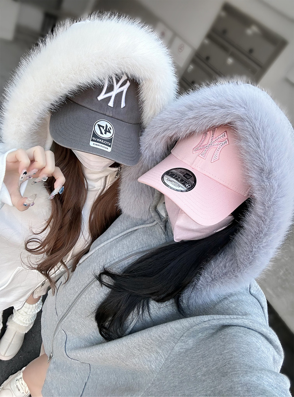 ファー付きフードダブルジップハイネックスウェットパーカー[ru1547