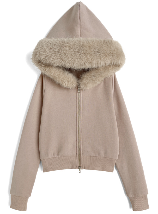 ファーフードパーカー×フレアパンツスウェットセットアップ