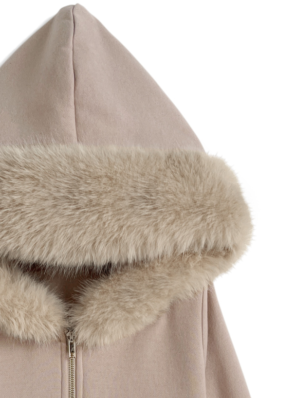 ファーフードパーカー×フレアパンツスウェットセットアップ