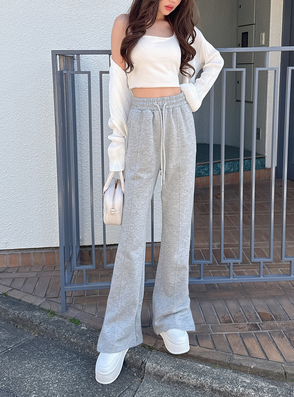 裏起毛センターピンタックフレアスウェットパンツ