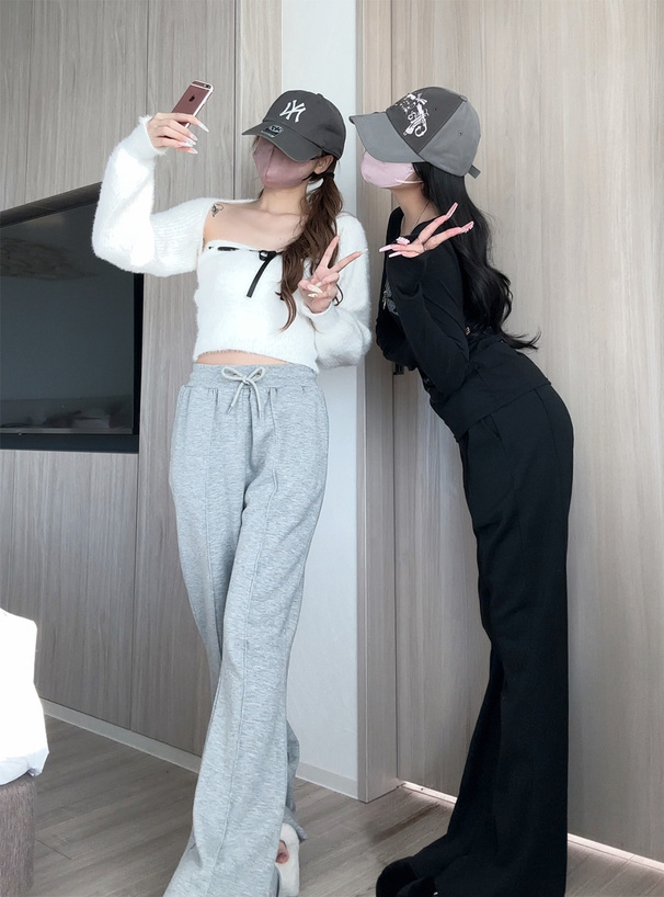 裏起毛センターピンタックフレアスウェットパンツ