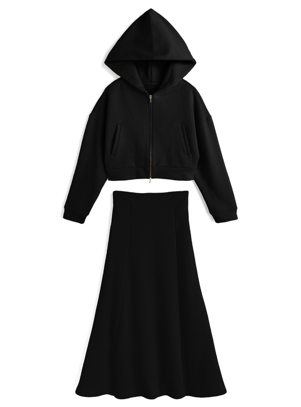 ショート丈パーカー×マーメイドスカートスウェットセットアップ[ru1551]