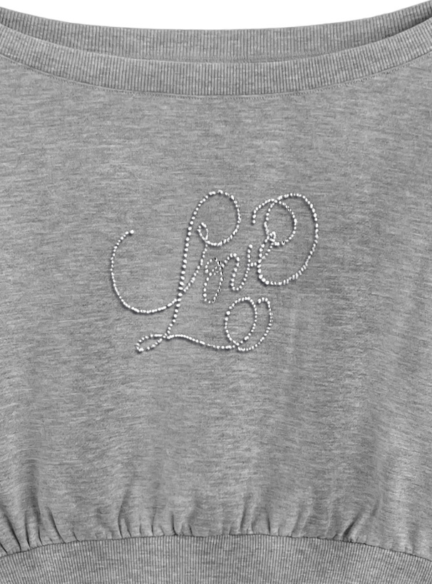 ラインストーンロゴオフショルダースウェットトップス