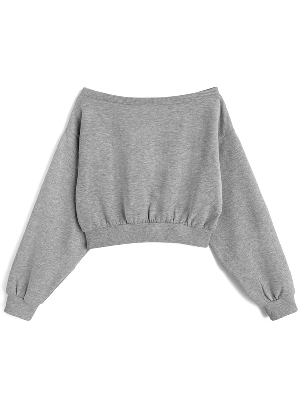 ラインストーンロゴオフショルダースウェットトップス