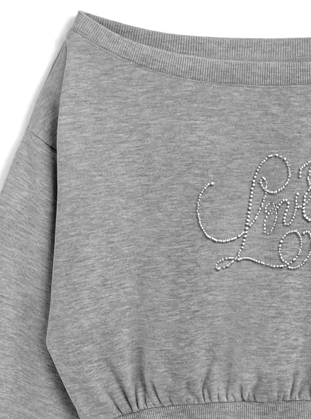 ラインストーンロゴオフショルダースウェットトップス