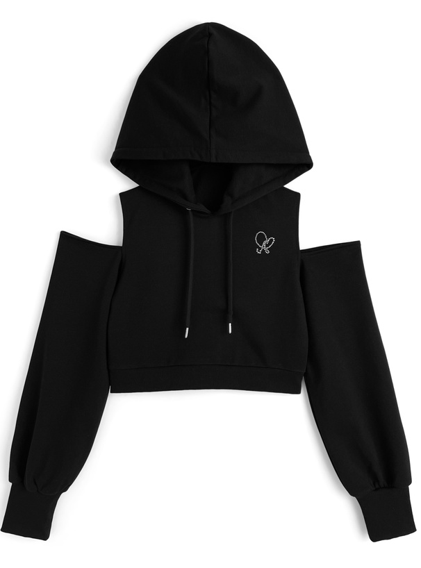 フード付きオープンショルダースウェットパーカー[ru1556]