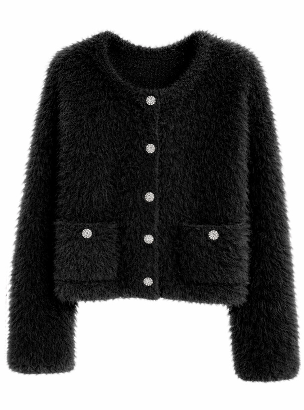 ビジューボタンシャギーニットカーディガン