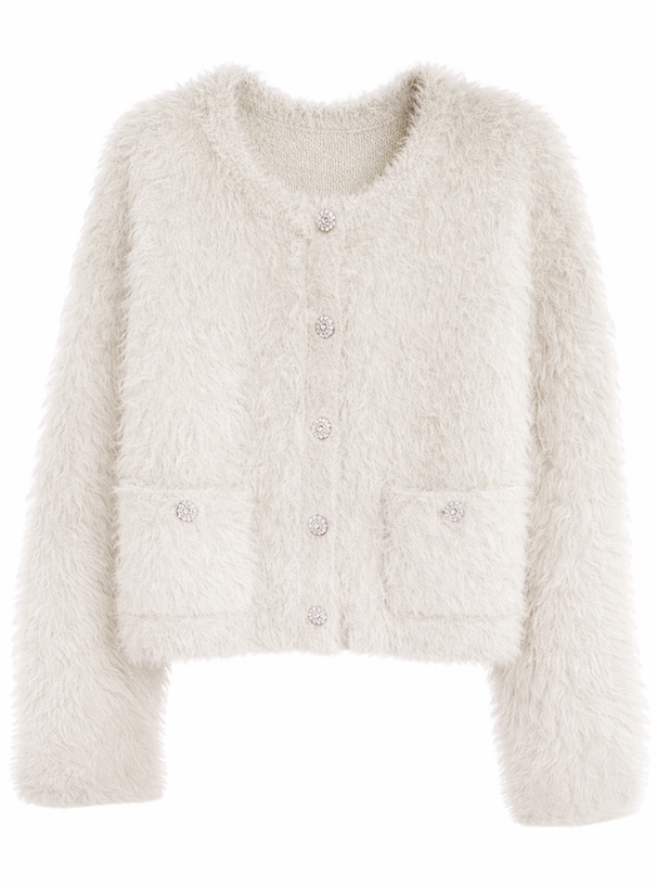 ビジューボタンシャギーニットカーディガン