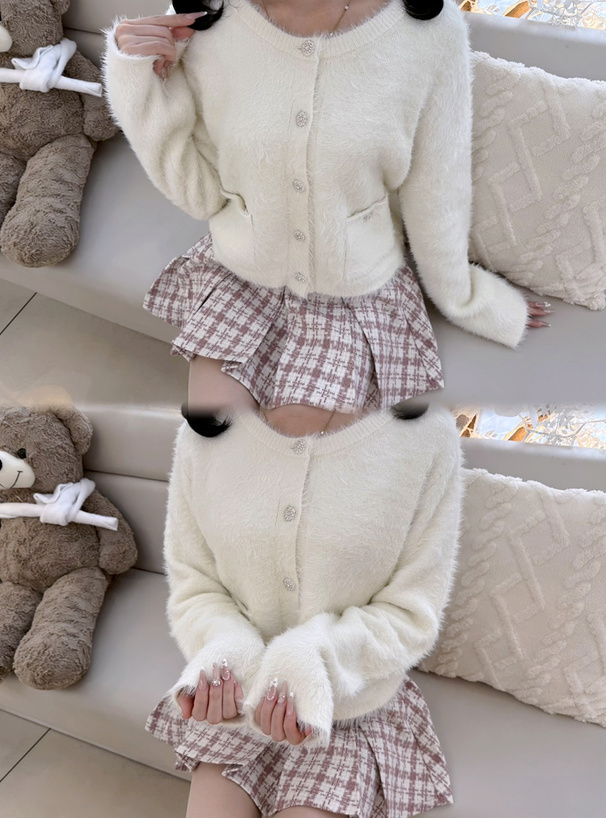 ビジューボタンシャギーニットカーディガン