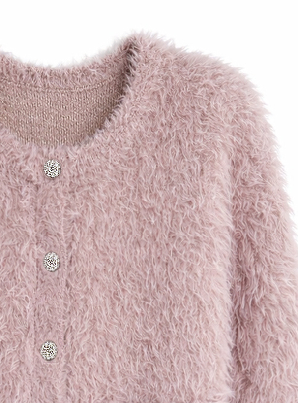 ビジューボタンシャギーニットカーディガン