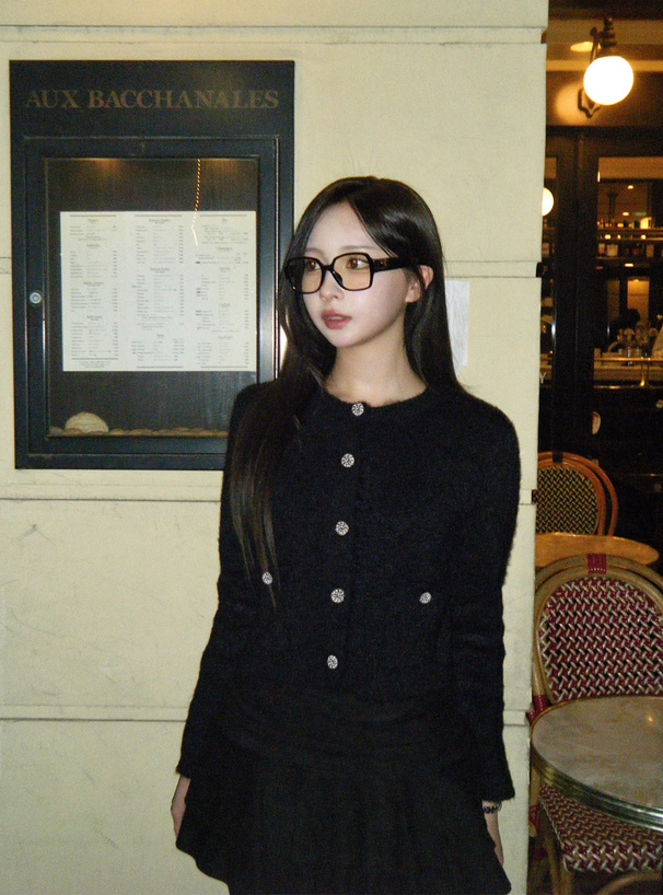 ビジューボタンシャギーニットカーディガン