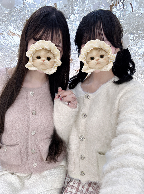 ビジューボタンシャギーニットカーディガン