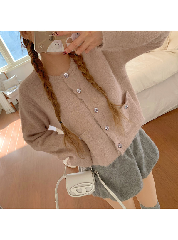 ビジューボタンシャギーニットカーディガン