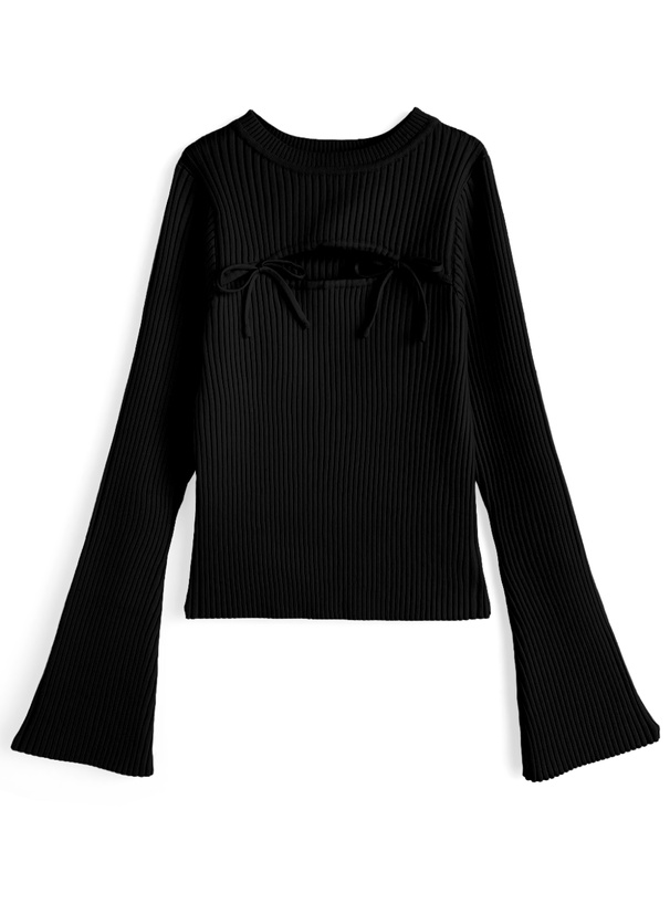 フロントオープンリボンフレアスリーブニットトップス[ru1562]