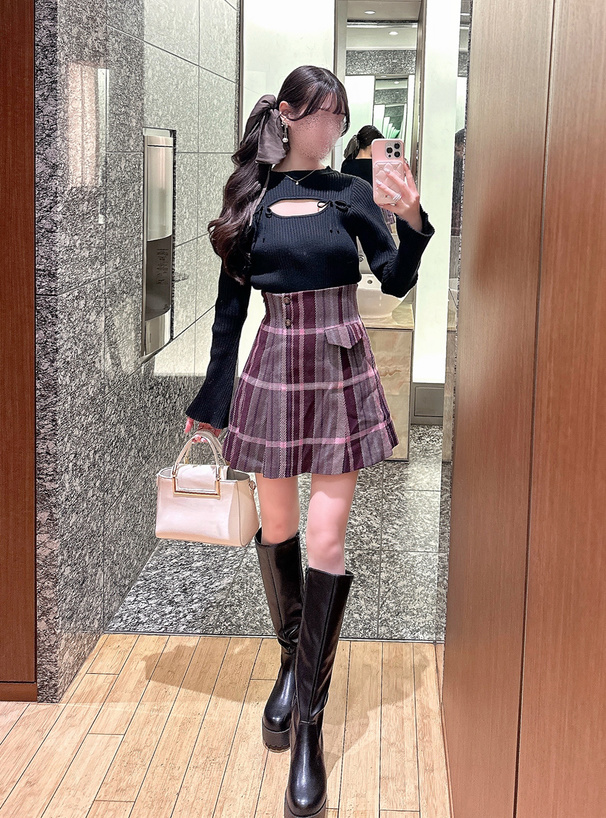 フロントオープンリボンフレアスリーブニットトップス