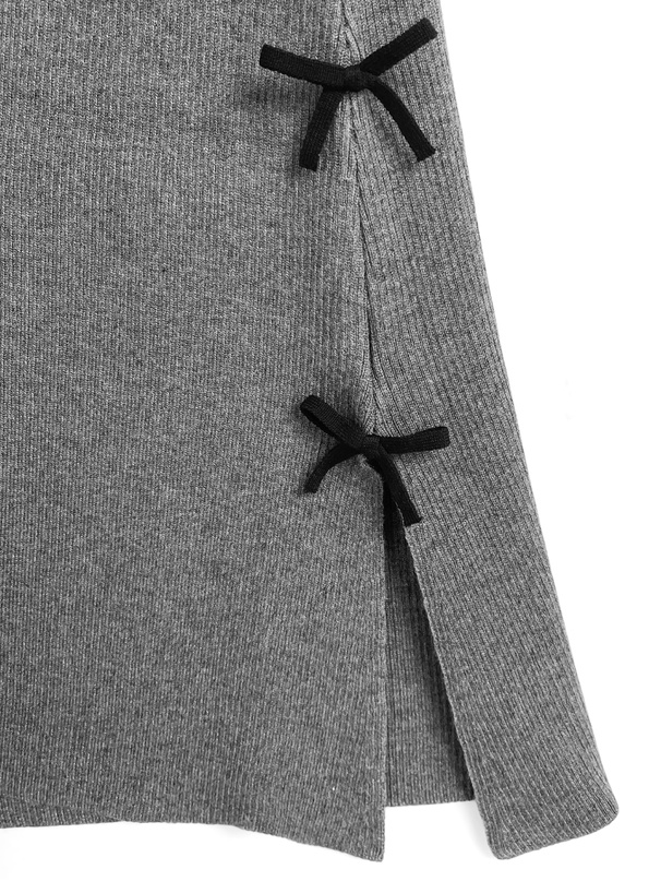 クロスネックレースリボンリブニットワンピース