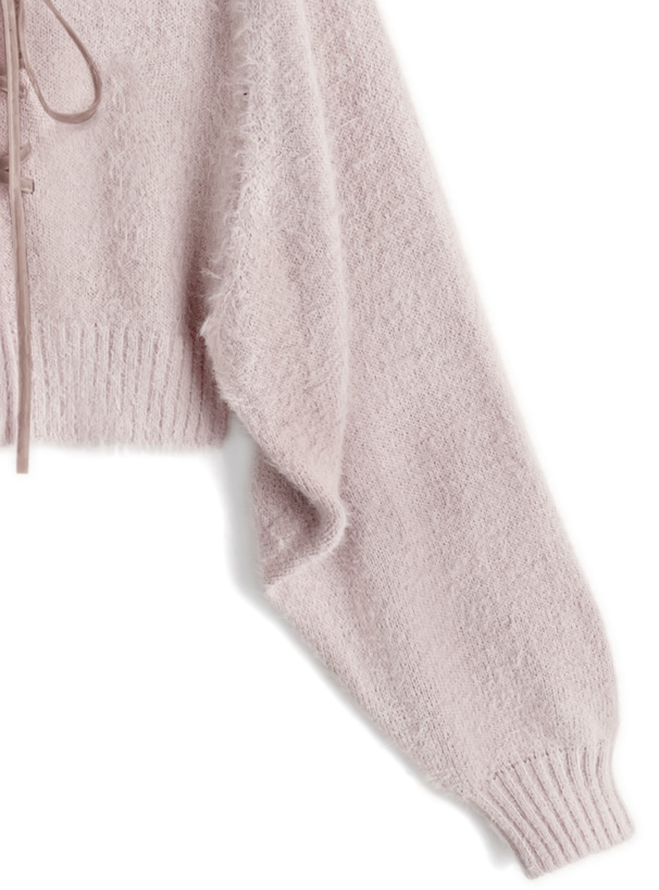 レースアップタートルネックトップス×ボレロシャギーニットアンサンブル