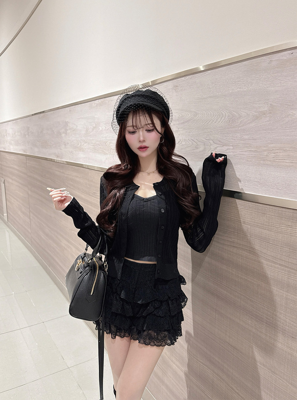 透かし編みニットカーディガン