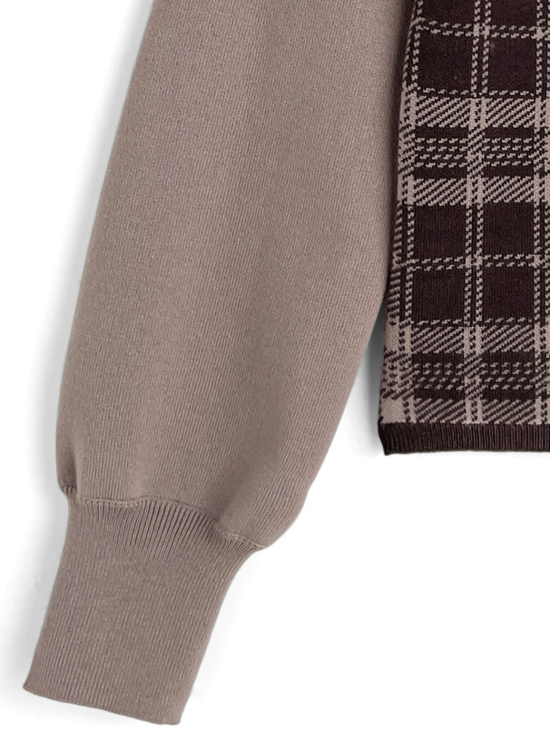 オフショルダーリボンチェックニットトップス