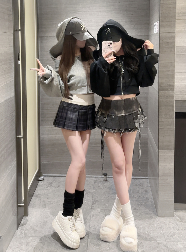 オフショルダーダブルジップスウェットパーカー