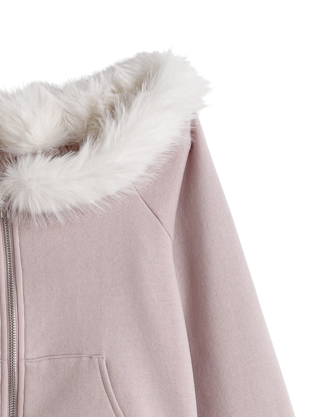 ファーオフショルダーパーカー×ワイドパンツスウェットセットアップ