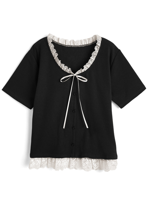 レースリボンリブトップス