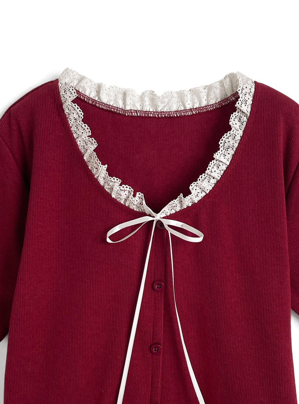 レースリボンリブトップス