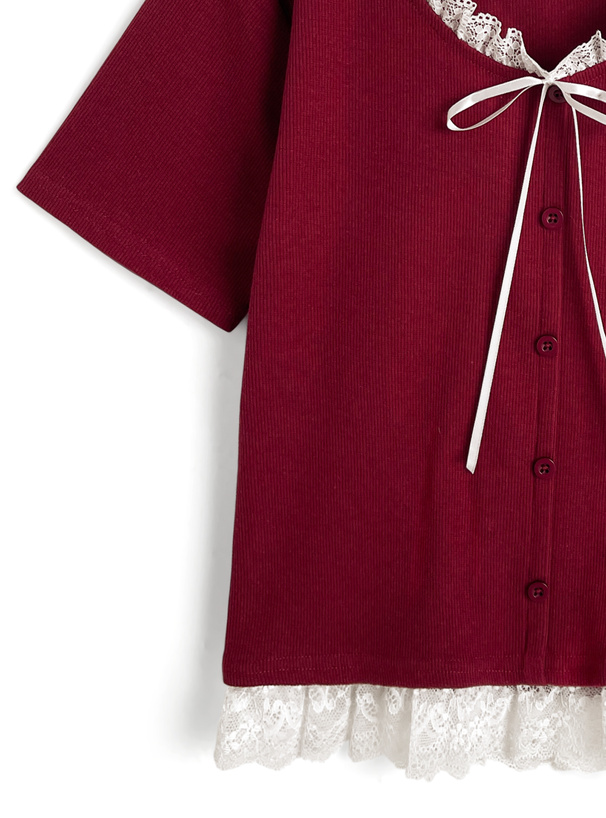 レースリボンリブトップス